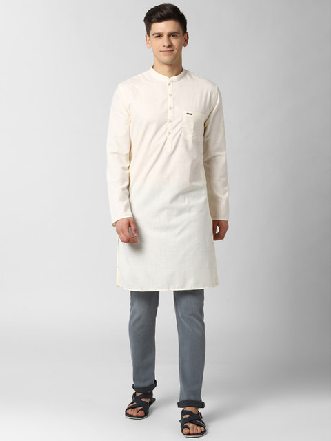 

Peter England Men Cream Woven Design Pure Cotton Kurta