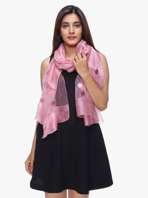 

Scarves & Glitters Women Pink & Brown Embroidered Stole