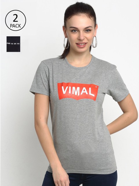 

VIMAL JONNEY Women Grey Typography 2 Printed Applique T-shirt