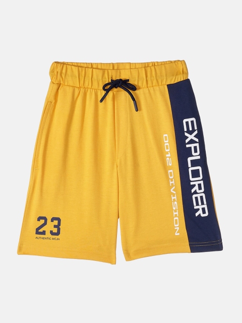 

Monte Carlo Boys Mustard Cotton Blend Typography Printed Mid Rise Regular Shorts