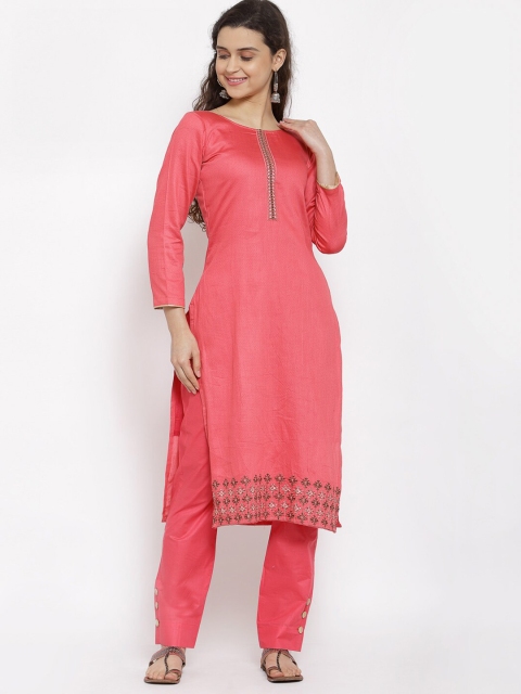 

Me Lady Fashion Pink & Gold-Toned Embroidered Pure Cotton Semi-Stitched Dress Material