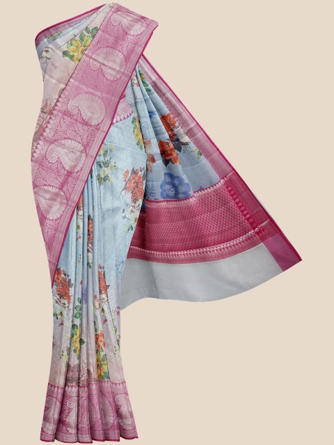 

Kalamandir Grey Floral Silk Blend Banarasi Saree