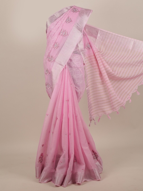 Pothys Pink Zari Cotton Blend Saree