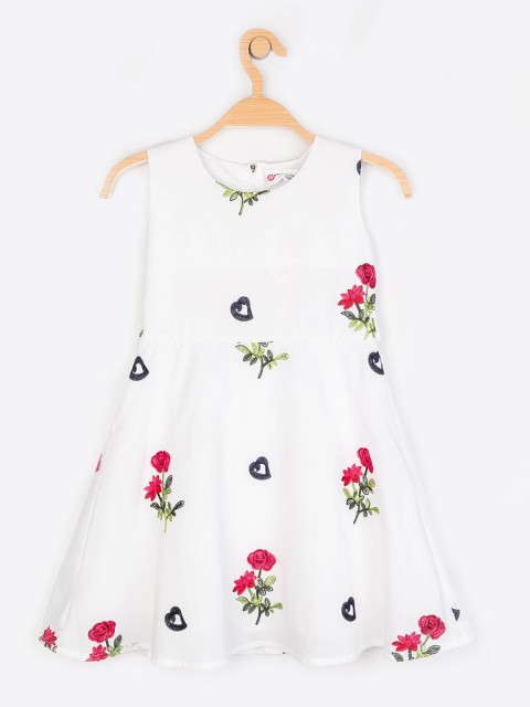 

Peppermint Girls White & Pink Cotton Embroidered Fit & Flare Dress