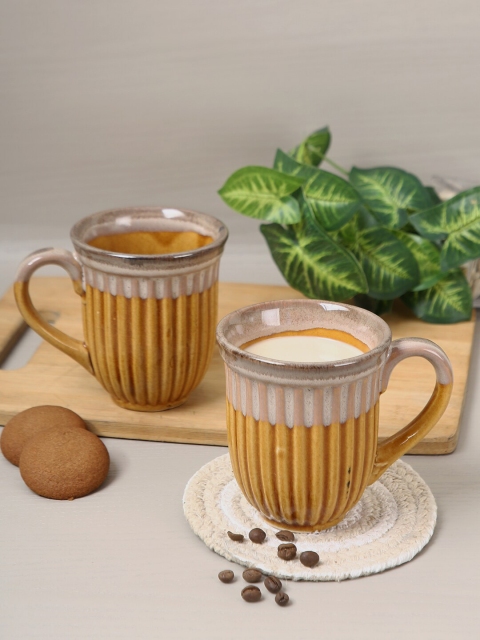 

Aapno Rajasthan Brown Set Of 2 Textured Ceramic Mugs