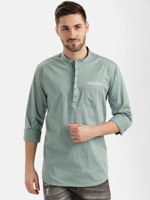 

V2 Value & Variety Men Green Solid Above Knee Straight Kurtha