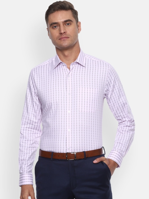 Louis Philippe Men Pink Slim Fit Checked Cotton Formal Shirt