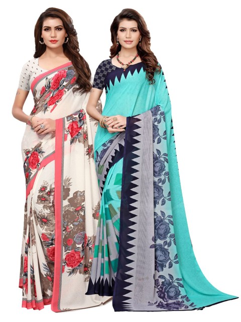

KALINI Pack of 2 Floral Poly Georgette Saree, Multi