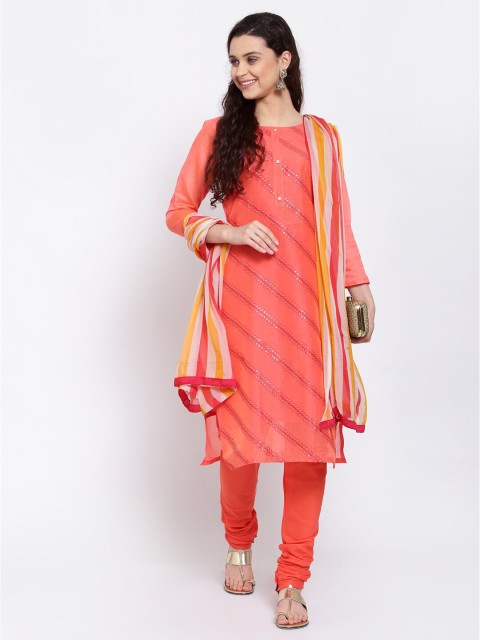 

Me Lady Fashion Pink & Yellow Embroidered Semi-Stitched Dress Material