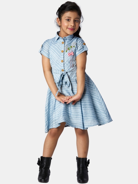 

Peppermint Blue & White Striped Pure Cotton A-Line Dress