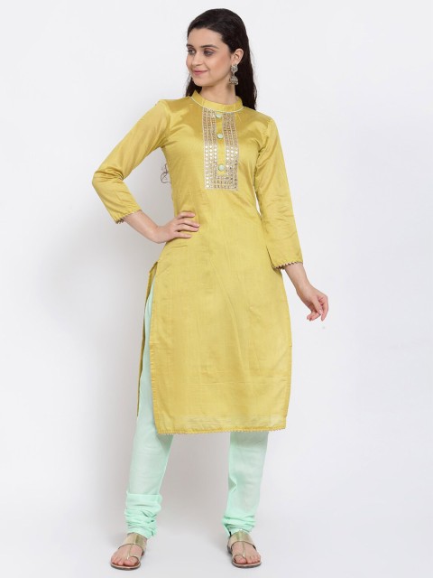 

Me Lady Fashion Mustard & Silver-Toned Embroidered Semi-Stitched Dress Material