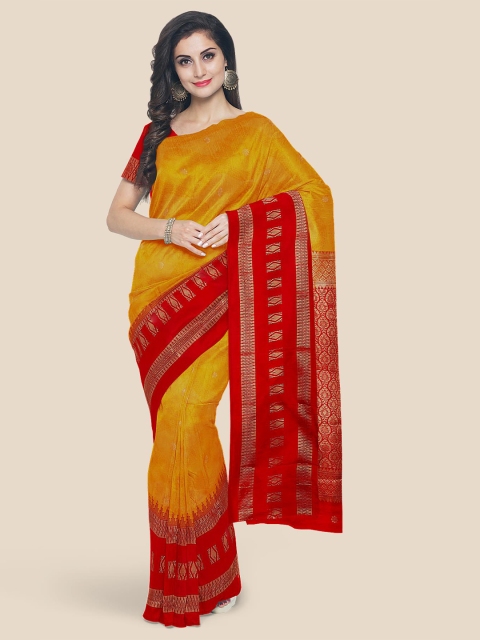 

Kalamandir Mustard Woven Design Zari Silk Blend Kanjeevaram Saree