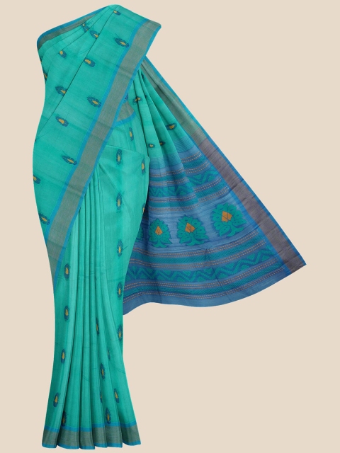 

Kalamandir Women Sea Green & Blue Pure Cotton Woven Design Venkatgiri Saree