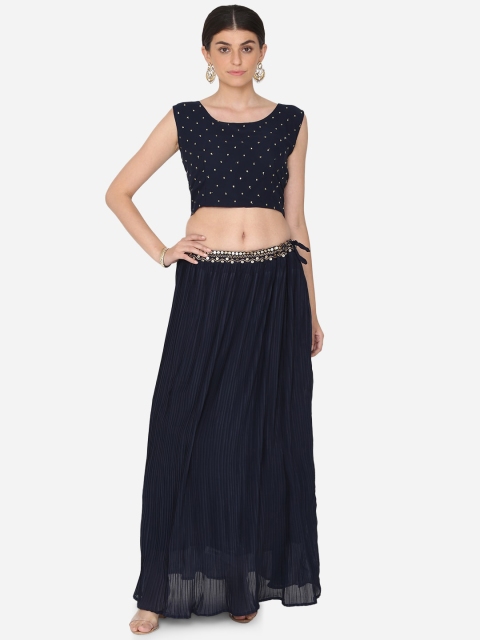 

BOMBAY SELECTIONS Navy Blue & Gold-Toned Embellished Sequinned Ready to Wear Lehenga & Blouse With Dupatta