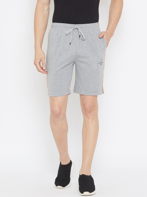 

Duke Men Grey Melange Solid Cotton High-Rise Shorts with Printed & Side Striped Detail