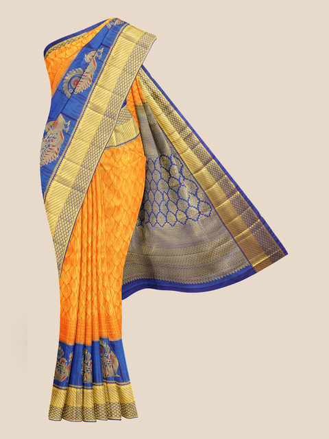 

Kalamandir Mustard Yellow Woven Design Silk Blend Kanjeevaram Saree