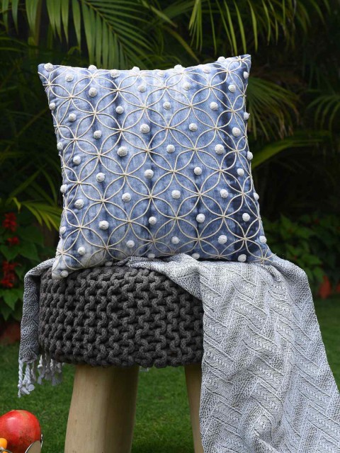 

Amoliconcepts Blue & White Set of 4 Embroidered Square Cushion Covers