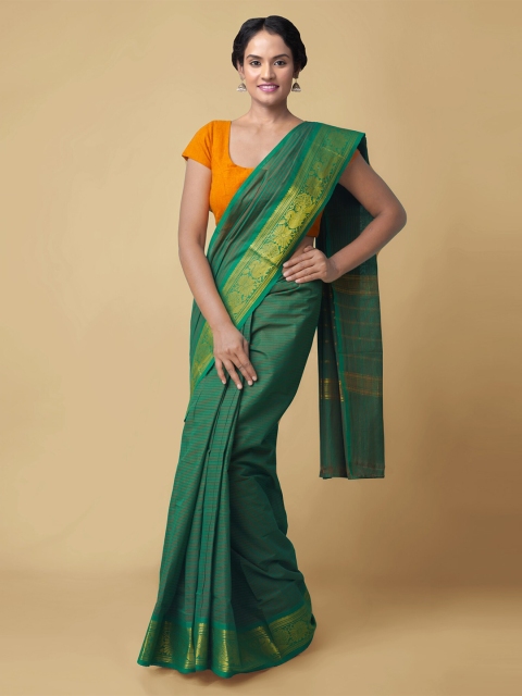 

Unnati Silks Green Striped Pure Cotton Kanjeevaram Saree