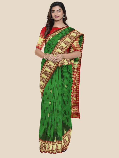 

Kalamandir Green Silk Blend Kanjeevaram Saree