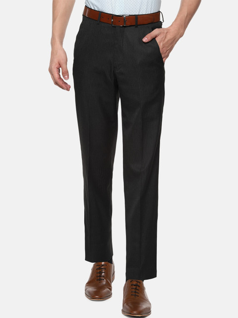 

Louis Philippe Men Black Textured Formal Trousers