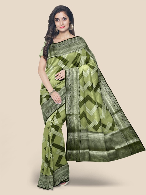 

Kalamandir Yellow & Beige Floral Embroidered Half and Half Chanderi Saree