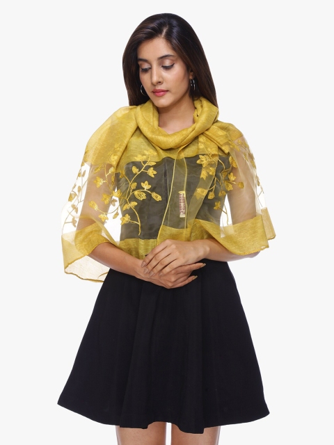

Scarves & Glitters Women Mustard Embroidered Stole