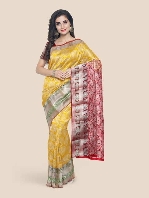 

Kalamandir Yellow Ethnic Motifs Zari Silk Blend Kanjeevaram Saree