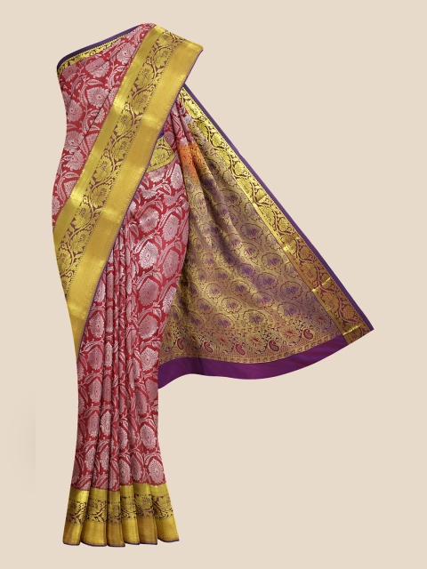 

Kalamandir Maroon & Gold-Toned Woven Design Silk Blend Kanjeevaram Saree