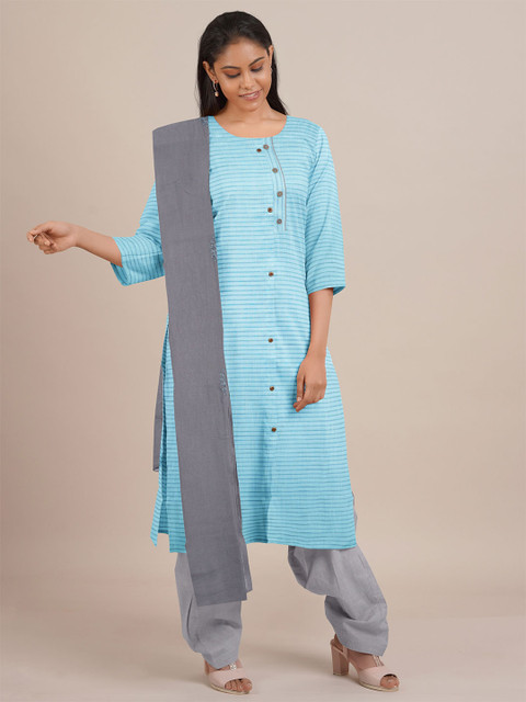 

Pothys Women Blue & Grey Unstitched Dress Material