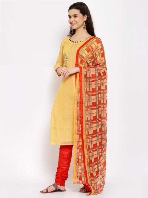 

Me Lady Fashion Yellow & Red Embroidered Semi-Stitched Dress Material