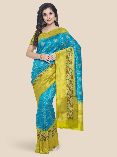 

KLM Fashion Mall Blue & Lime Green Woven Design Zari Silk Blend Banarasi Saree