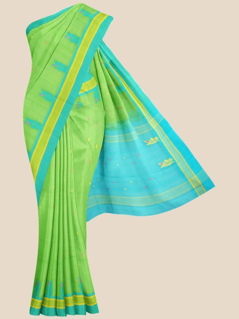 

Kalamandir Green & Blue Floral Pure Cotton Venkatgiri Saree