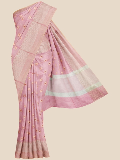 

Kalamandir Women Pink Floral Silk Blend Chanderi Saree