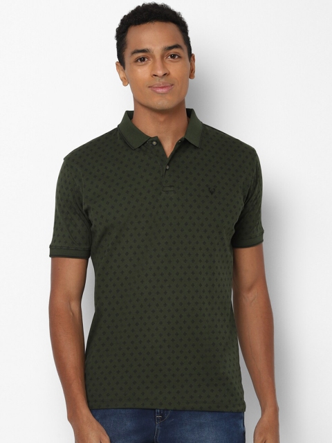 

Allen Solly Men Olive Green Cotton Ditsy Print Polo Collar T-shirt