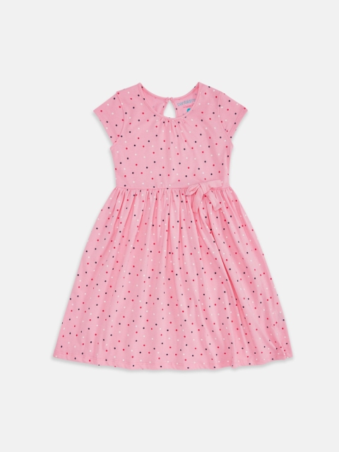

Pantaloons Junior Pink Polka Dot Fit & Flare Pure Cotton Dress