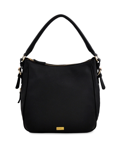 

yelloe Black PU Hobo Bag with bottom expandable zipper