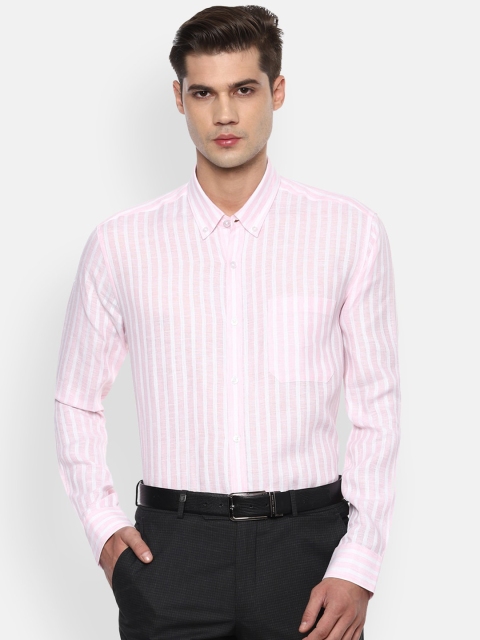 

Louis Philippe Men Pink Slim Fit White Vertical Stripes Formal Shirt