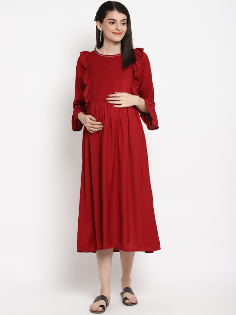 

The Vanca Women Maroon Maternity Midi Dress