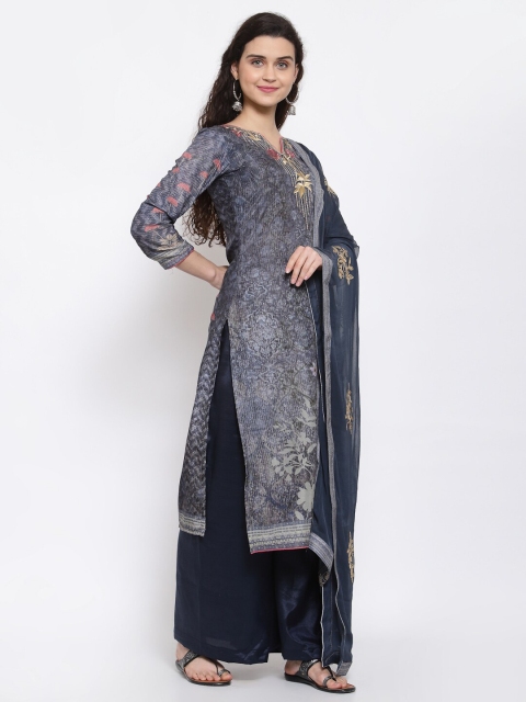 

Me Lady Fashion Navy Blue & Grey Printed Semi-Stitched Dress Material
