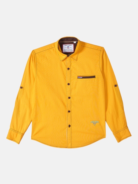 

Monte Carlo Boys Cotton Blend Solid Yellow Welt Pocket Casual Shirt