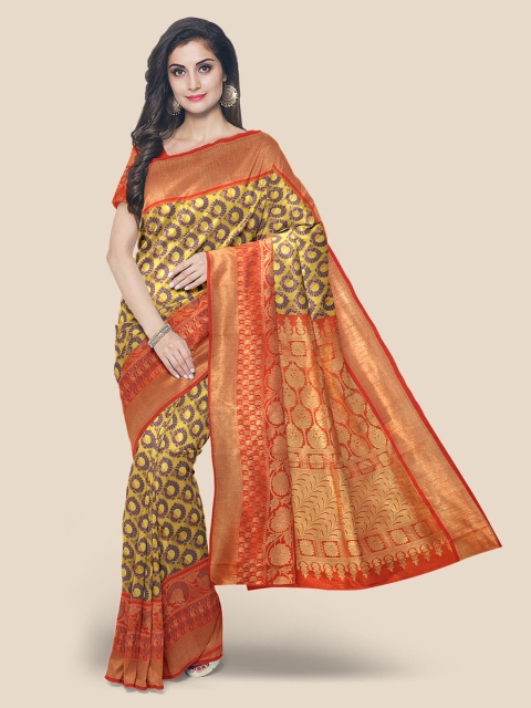 

KLM Fashion Mall Yellow & Fluorescent Green Silk Blend Saree