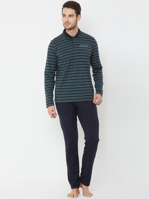 

Sweet Dreams Men Olive & Navy Blue Striped Night suit