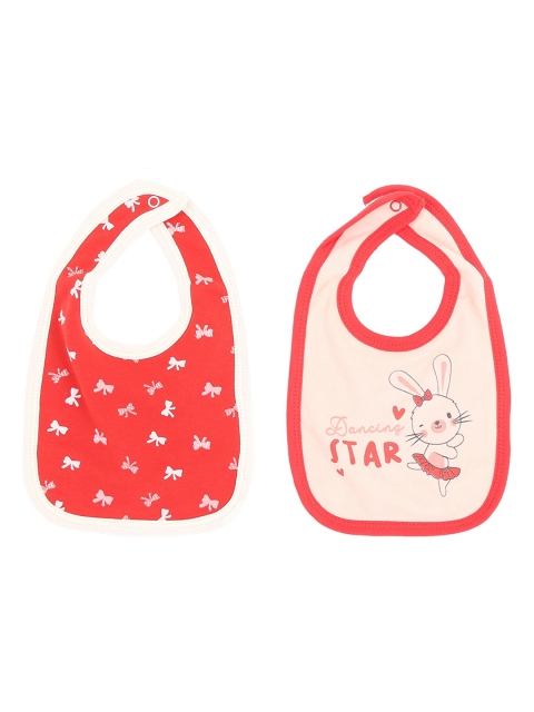 

Pantaloons Baby Infant Girls Pack Of 2 Pure Cotton Printed Bibs, Coral