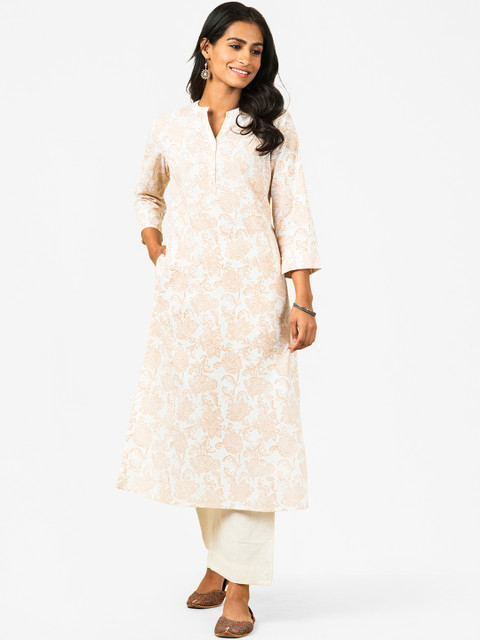 

Fabindia Women Cream Coloured Floral Printed Kurta