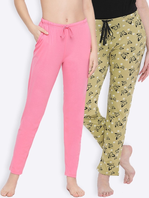 

Kanvin Women Pack Of 2 Pure Cotton Lounge Pants, Pink