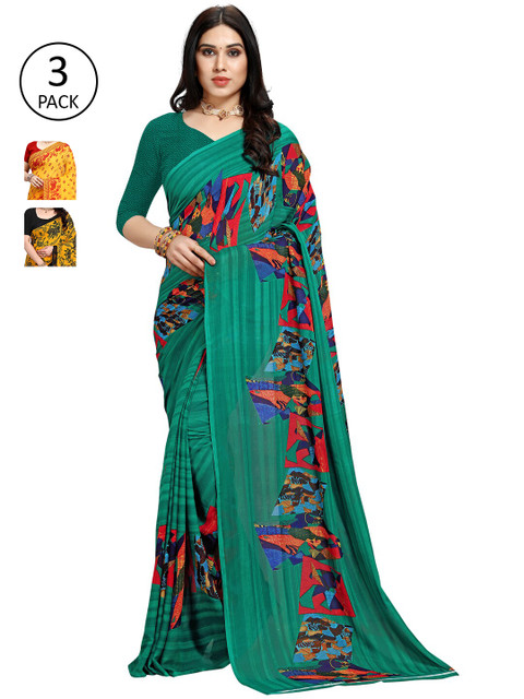 

KALINI Pack of 3 Yellow & Green Saree