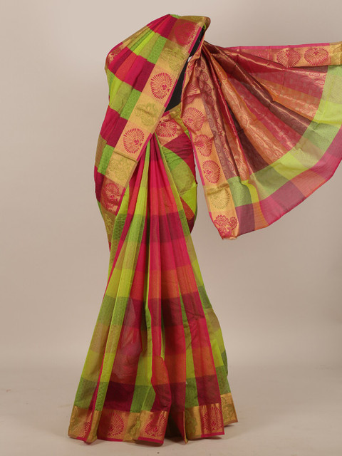 

Pothys Pink & Green Woven Design Silk Cotton Saree