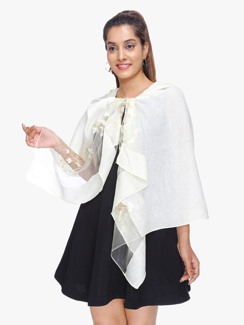

Scarves & Glitters Women White & Gold-Toned Embroidered Stole