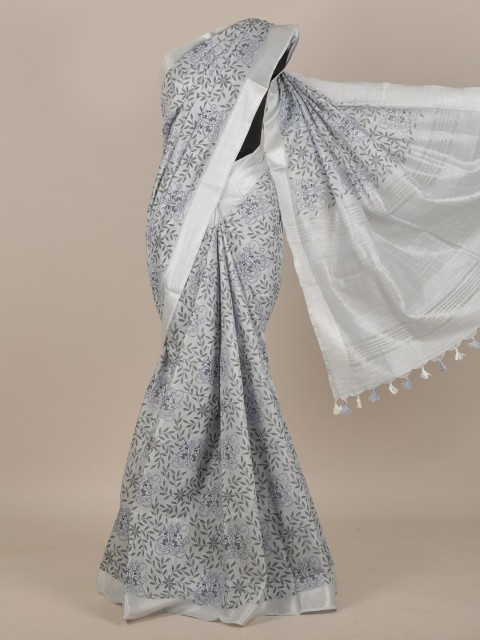 

Pothys Grey Floral Zari Cotton Blend Saree