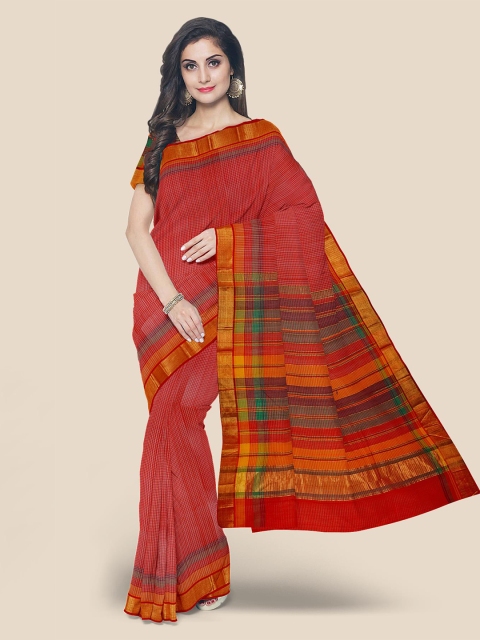 

Kalamandir Red Checked Pure Cotton Heavy Work Mangalagiri Saree